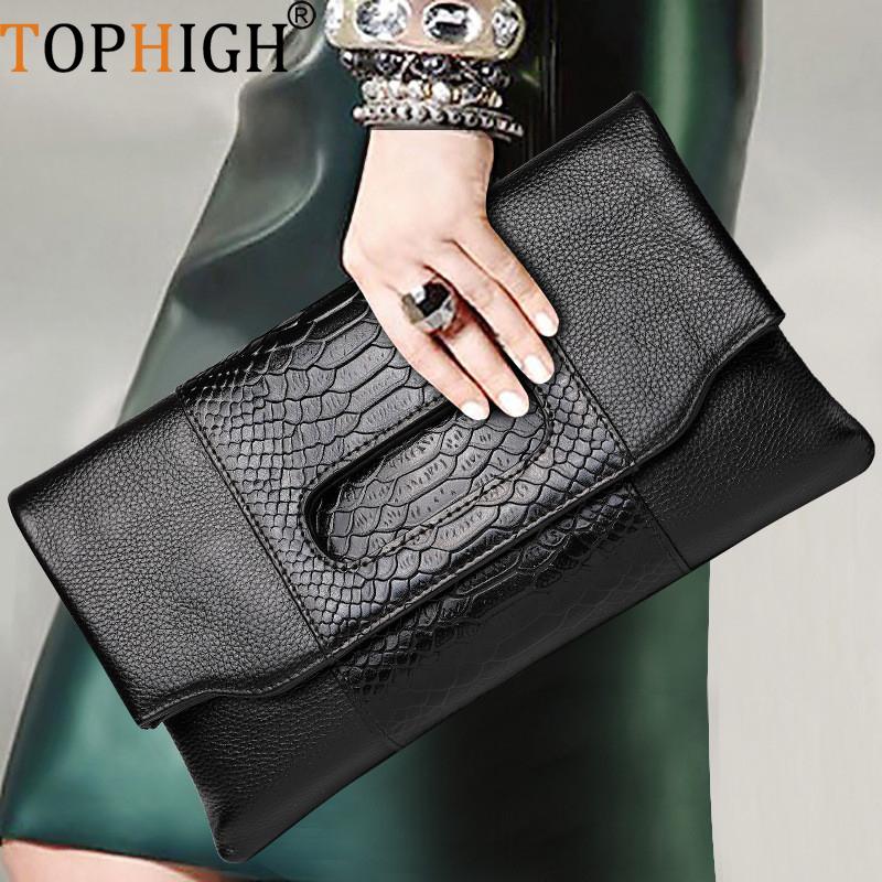 

TOPHIGH Python Pattern Women Handbags Genuine Leather Fashion Envelope Clutch Purse Ladies Day Clutches Wristlet Bags, White