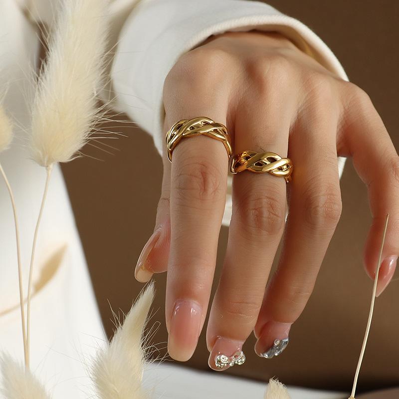 

Wedding Rings 2021 Arrival 18 K Gold Plated Chinese Knot Cross Mesh Woman Adjustable Ring Fashion 316 L Stainless Steel Jewelry