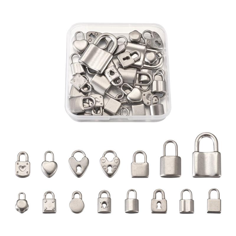 

Charms 30pcs/Box Stainless Steel Heart Padlock Dangle Lock Pendants For DIY Bracelets Necklaces Jewelry Crafts Keyhcian Making