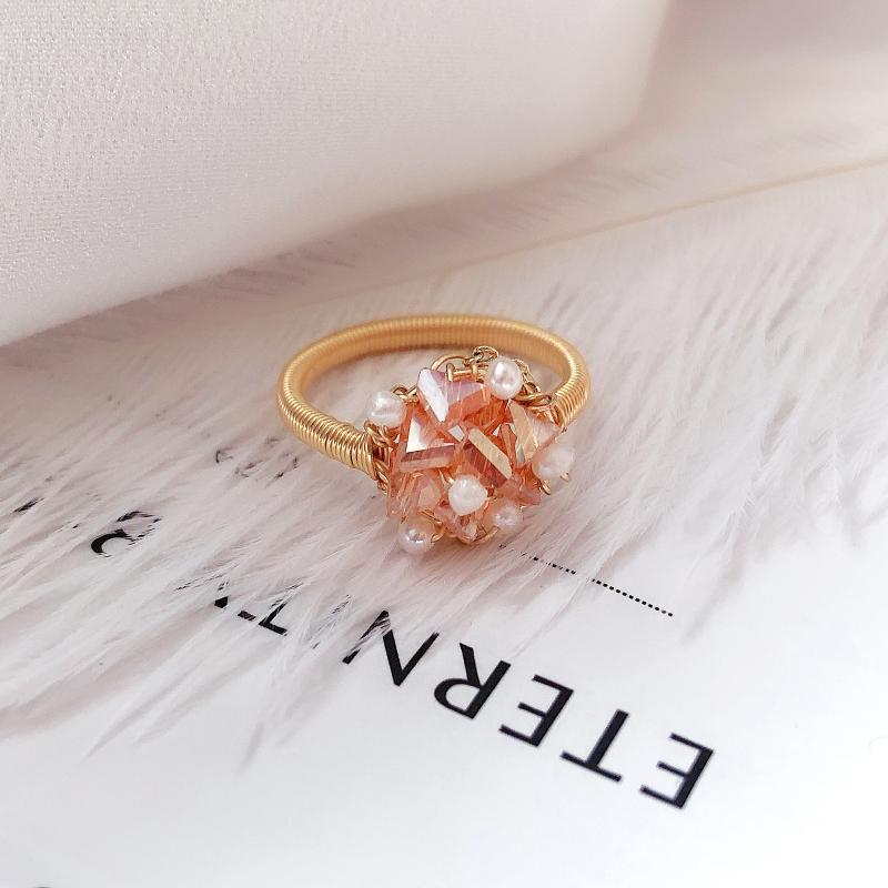 Cluster Rings DAIMI Handmade Crystal Flower Ring Japanese Fashion Personality Index Finger Net Red Temperament Light Luxury Jewelry-image-701951538