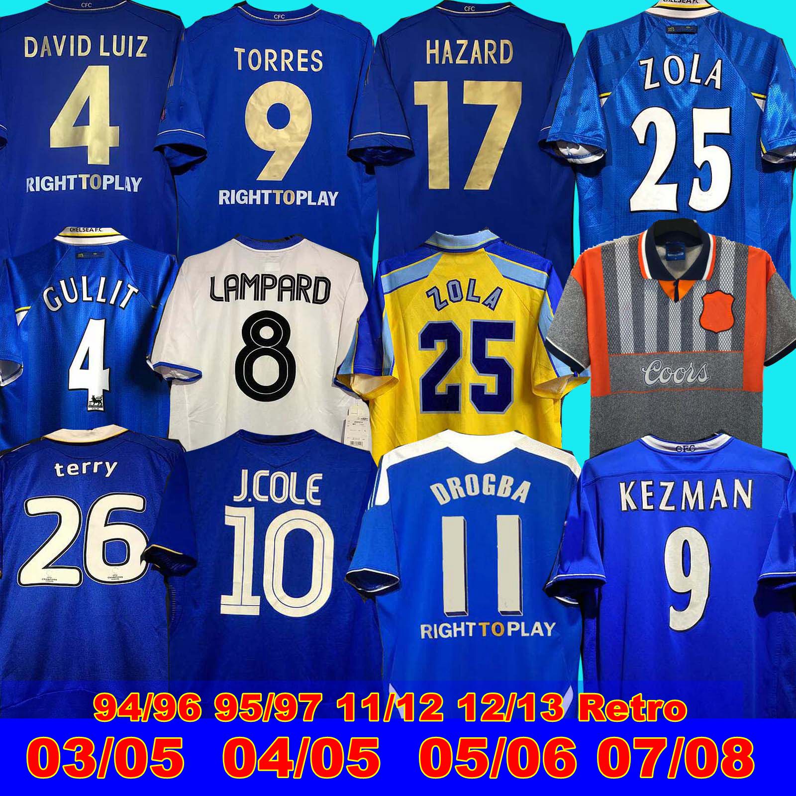 

94 96 95 97 99 12 13 11 12 finals Retro jersey TORRES HAZARD LAMPARD DAVID LUIZ ZOLA GULLIT 05 05 06 07 08 TERRY ROBBEN GULLIT Soccer Jerse, 94/96 away