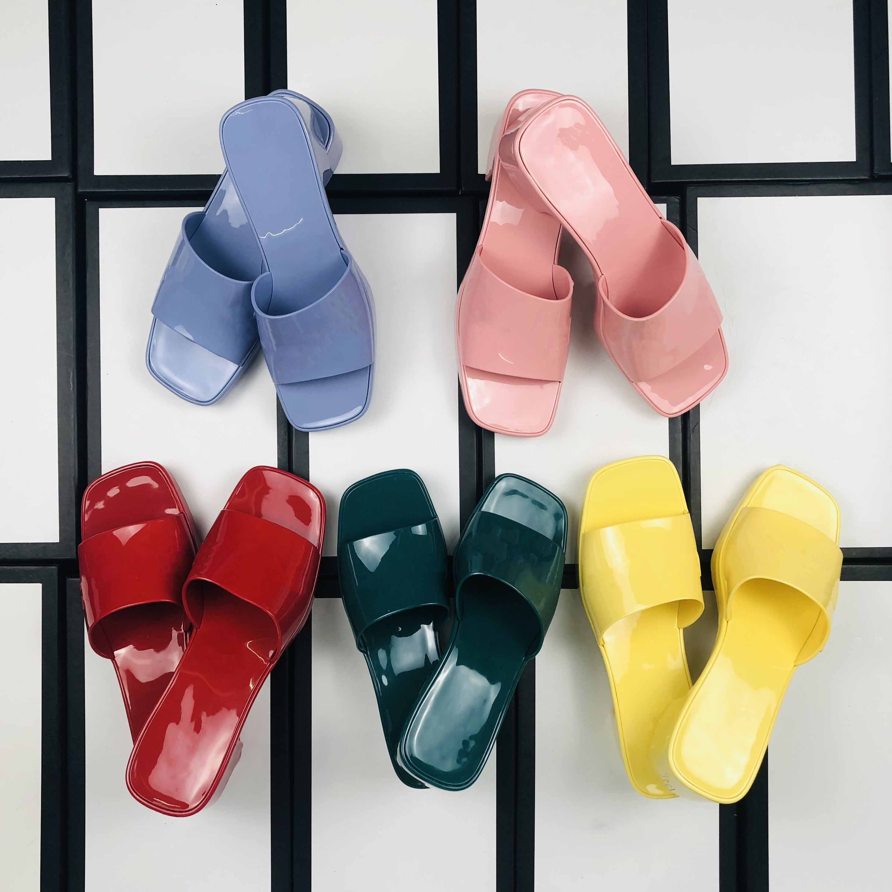 

Luxury Designers Fruit Color Jelly Slippers Sandals Slide Summer Women Woman Pointed Heel Fashion Size 35-41 Comfortable High Quality with Box Dust Bag, 12