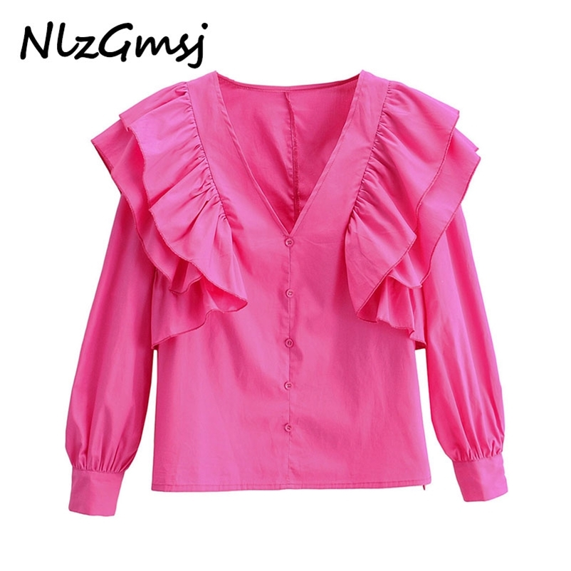 

Blouse Women Summer Vintage Blouses Shirts Tops Long Sleeve Ruffles V-Neck Female Fashion Top Blusas Clothes 210628, As picture