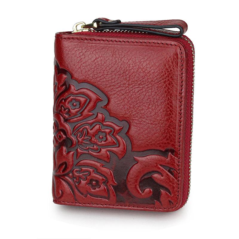 

Card Holders Flower Woman Wallet RFID Genuine Leather Women Coin Purse Holder Bank Case ID Female Cardholder, Black