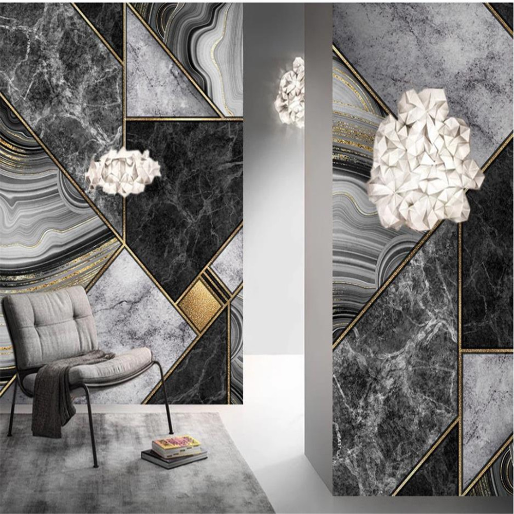 

customized wallpaper for walls Abstract geometric black and white marble wallpapers golden lines TV background wall, Same as photo