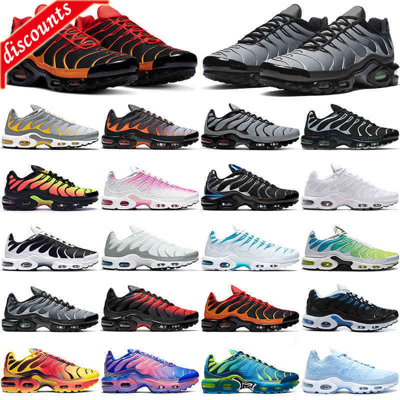 

{Comfortable}high quality tn plus running shoes men women Spider Web Fresh Perspective Triple Black Grey Orange Green tns mens womens outdoor sports, 36-46 triple black