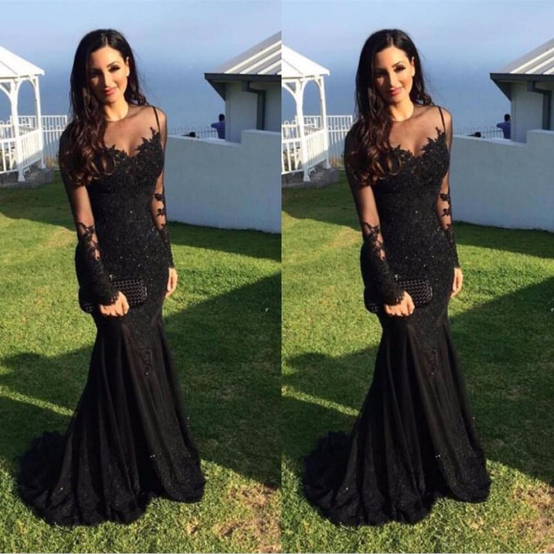 

New Black Muslim Prom Es 2021 Mermaid Sleeves Appliques Lace Beaded Islamic Dubai Saudi Arabic Long Formal Evening Gown N8ow