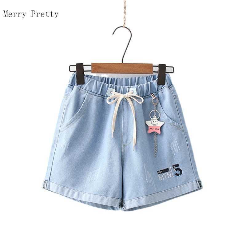 

High Waist Casual Women Denim Shorts Summer Blue Solid Letter Embroidery Sweet Style Ladies Bottoms MERRY PRETTY 210526, Sky blue