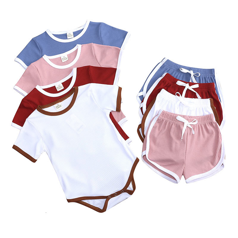 

2021 New Summer Boy Sets Fashion Baby Homewear Cotton Short Tops+short Newborn Girl Clothes 3-24months Jsae, Red