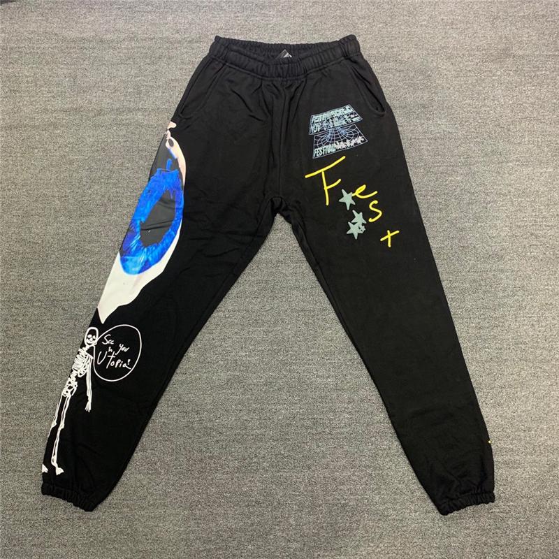 

Men's Pants 21FW TOP Hip-hop Travis ScoCactus Jack Jogging Sweatpants Men Women 1:1 High Quality Graffiti Printing Trousers, Black