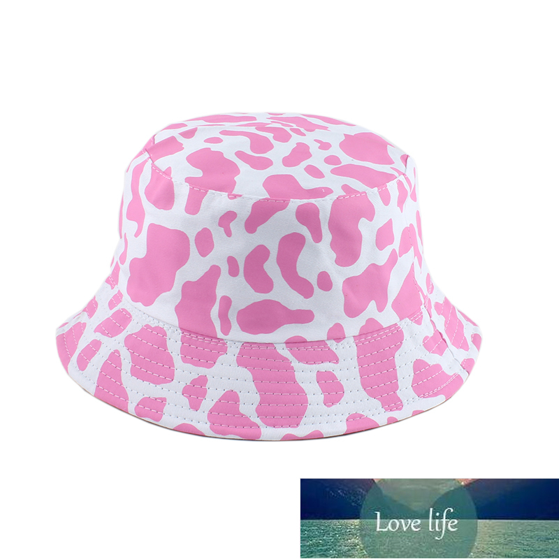 

New Fashion Korean Pink Cow Print Bucket Hat Women Reversible Fishing Cap Bob Chapeau Autumn Summer Factory price expert design Quality Latest Style Original Status, As pic