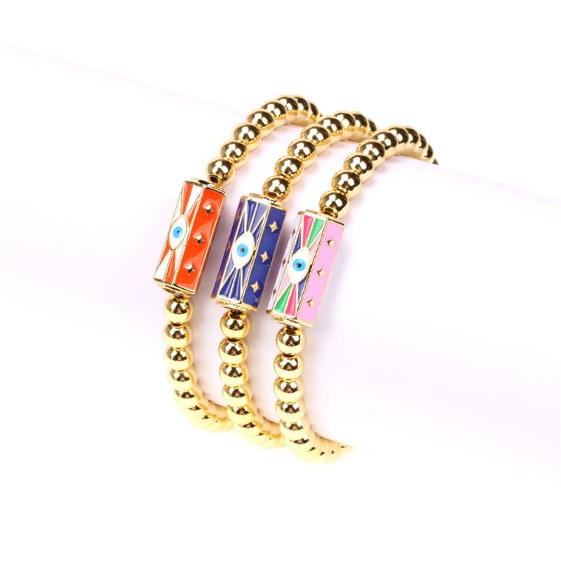 Charm Bracelets Copper Gold Plated Beads Chain Hip Hop Mix Color Enamel Resin Geometric Long Bracelet Evil Eye Pendant Bangle Jewelry Gift