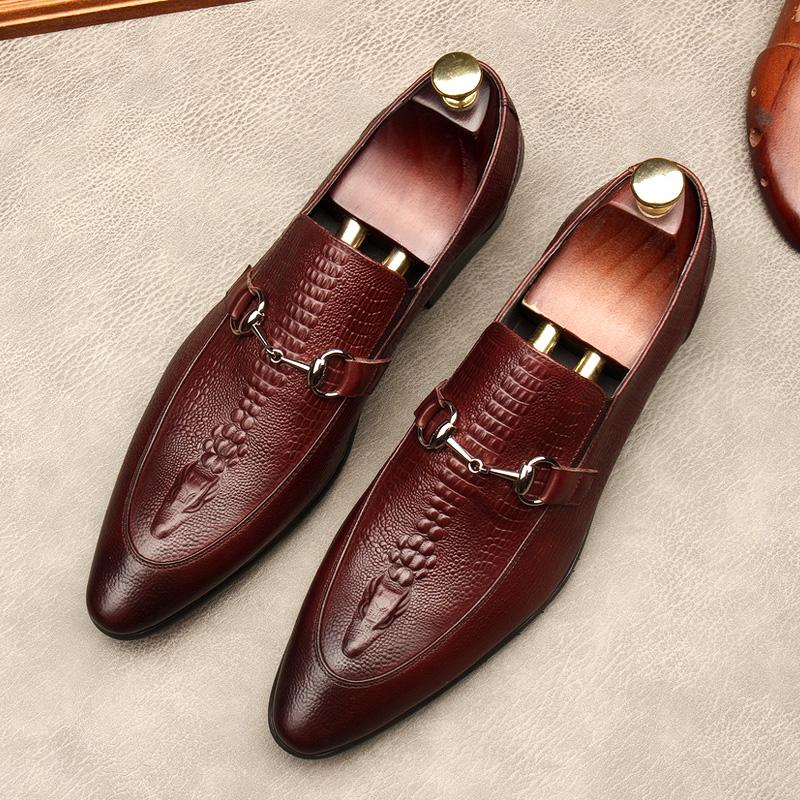 

Dress Shoes Large Size EUR45 Crocodile Grain Black / Brown Tan Mens Wedding Genuine Leather Business