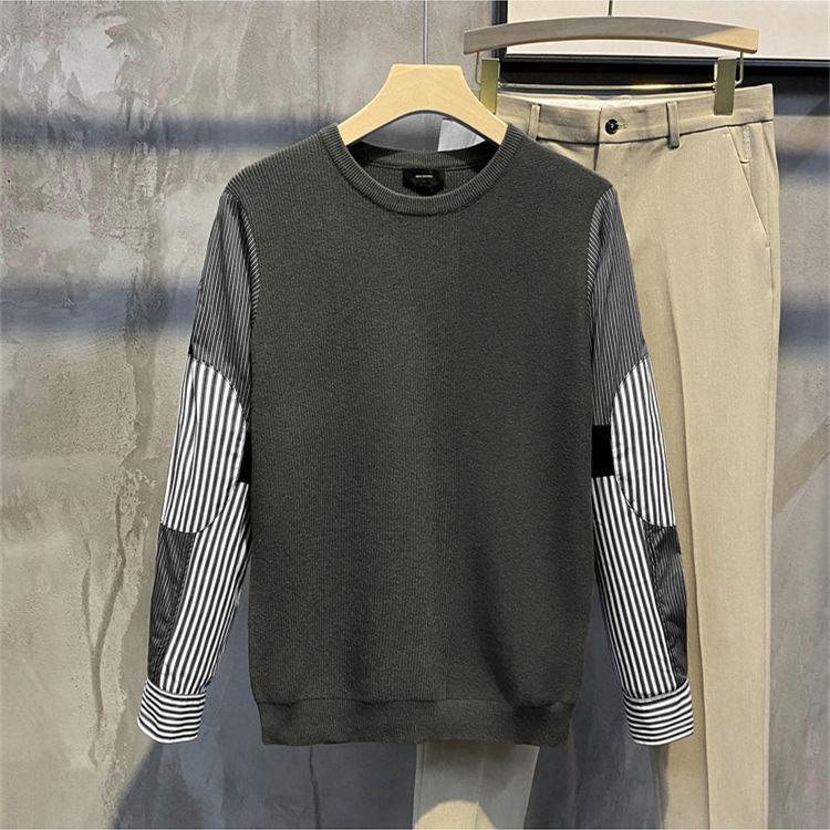 

Men's Sweaters Men 2022 Autumn Winter Striped Stitching Sweater Tops Male Long Sleeve Knitted Slim O-neck Pullover W984, White;black