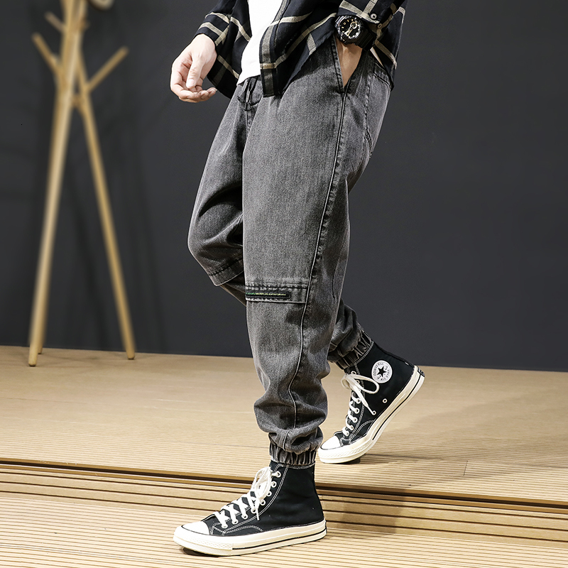 

2021 New Fashion Streetwear Black Gray Loose Fit Spliced Designer Cargo Pants Hombre Hip Hop Harem Jeans Men Joggers Trousers 9vn2