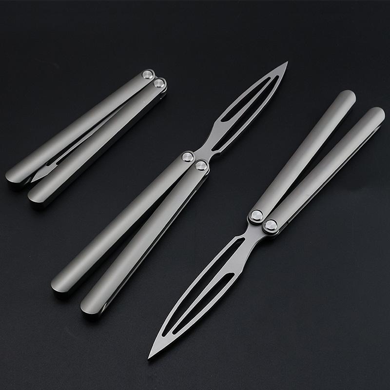 

Cool Training Knife Dull Titanium Hanldle Bearing System tool balisong trainer knife