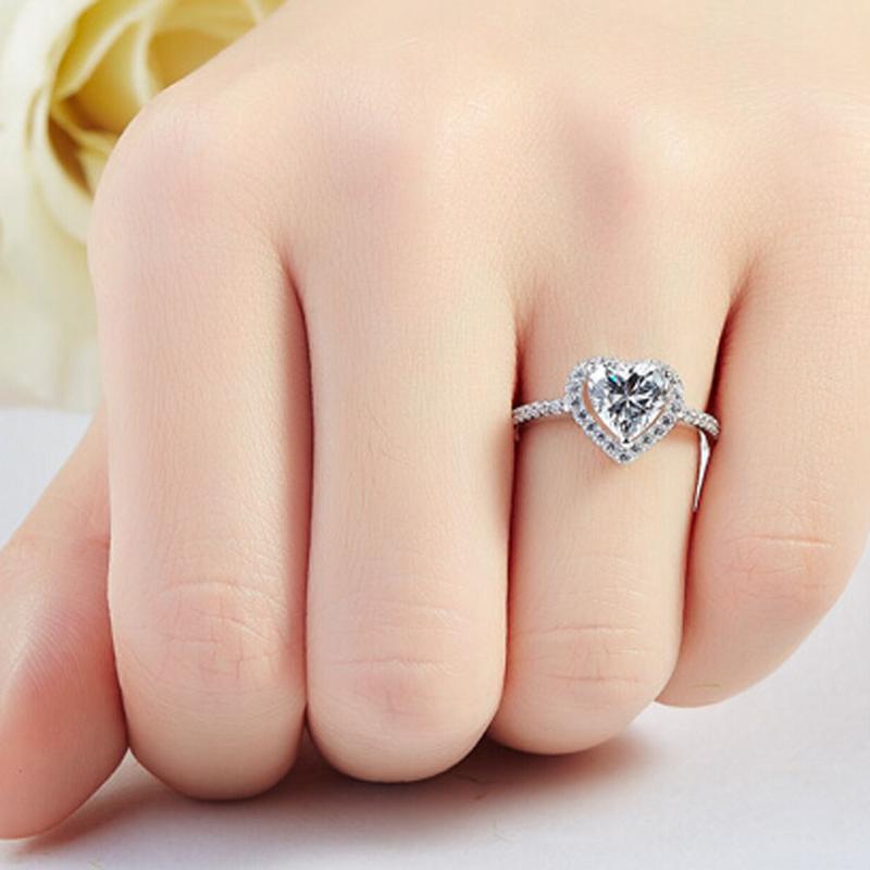 Wedding Rings 2021 Fashion Jewelry Ring Heart Shape CZ Crystal For Women Romantic Gift-image-704535756
