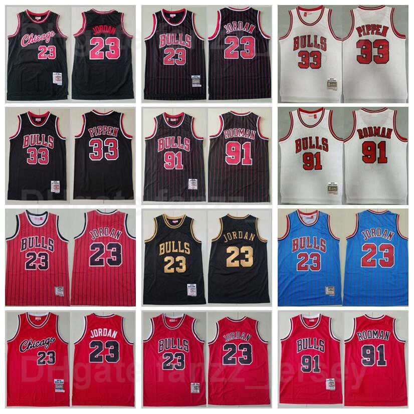

Michael Mitchell And Ness Jersey 23 Vintage Basketball Scottie Pippen 33 Dennis Rodman 91 Color Stripe Black Red White Blue Retro All Stitched Men Big Team Logo, 23 red