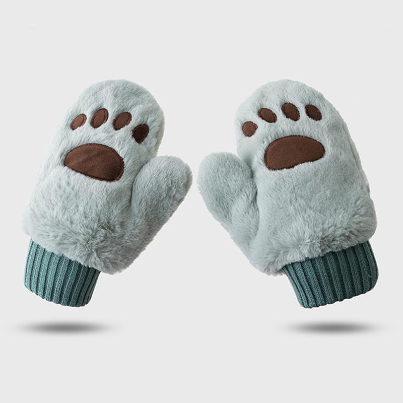 

Children's Mittens Adult Winter Cold And Warm Double Layer Plus Velvet Thickening Cartoon Student Cute Bear Soft Gloves Elastic 2021, White