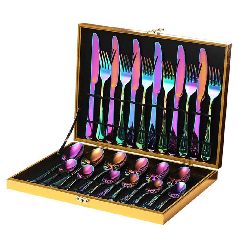 

16pcs /24pcs Colorful Stainless Steel Cutlery Spoon Set Tableware Spoon Cutlery Set Cuberteria Party Supplies Dinner