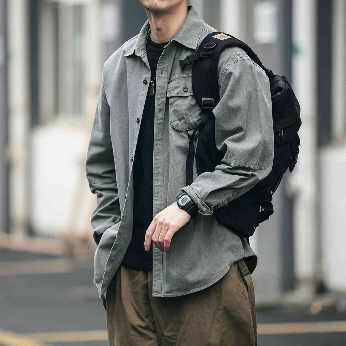 

Men's Jackets Japanese streetwear high quality heavy washing shirt work done with men's clothing harajuku cargo Korean casual jacket top fashion CJNB, 1# shoe box