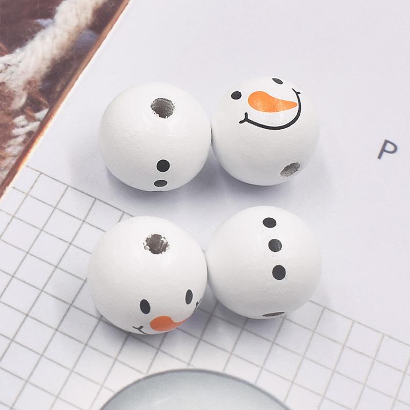

Other Christmas 20mm White Printed Wooden Beads Snowman Colored Children DIY Home Festival Decoration