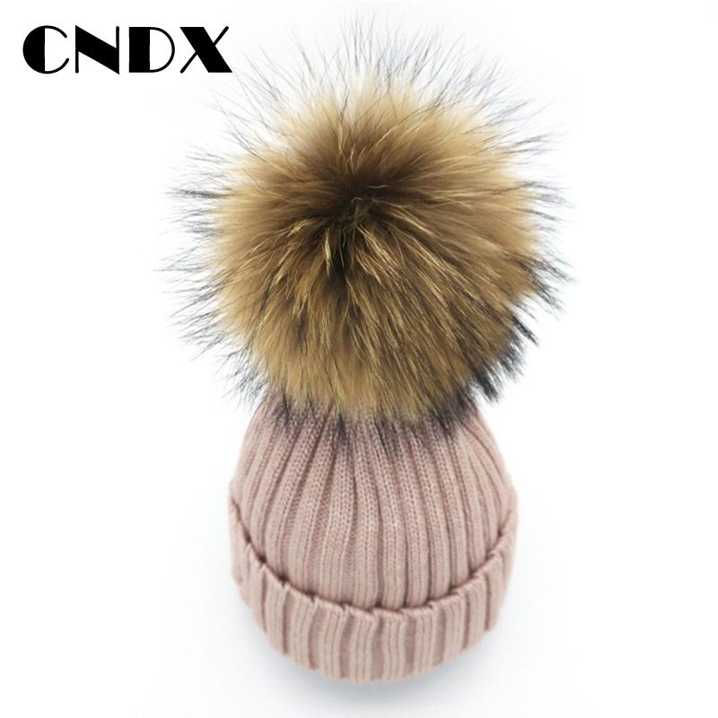 

Berets Trendy Winter Knit Beanie Hat Big Raccoon Hair Ball Women Skullies Cap Ladies Keep Warm Knitted Adult Comfortable Autumn, Black