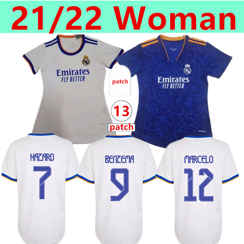 

Woman 21 22 real madrid soccer jerseys hazard BENZEMA isco reinie sergio ramos modric bale football jersey men kit Hombres niños camisetas, 21/22 away