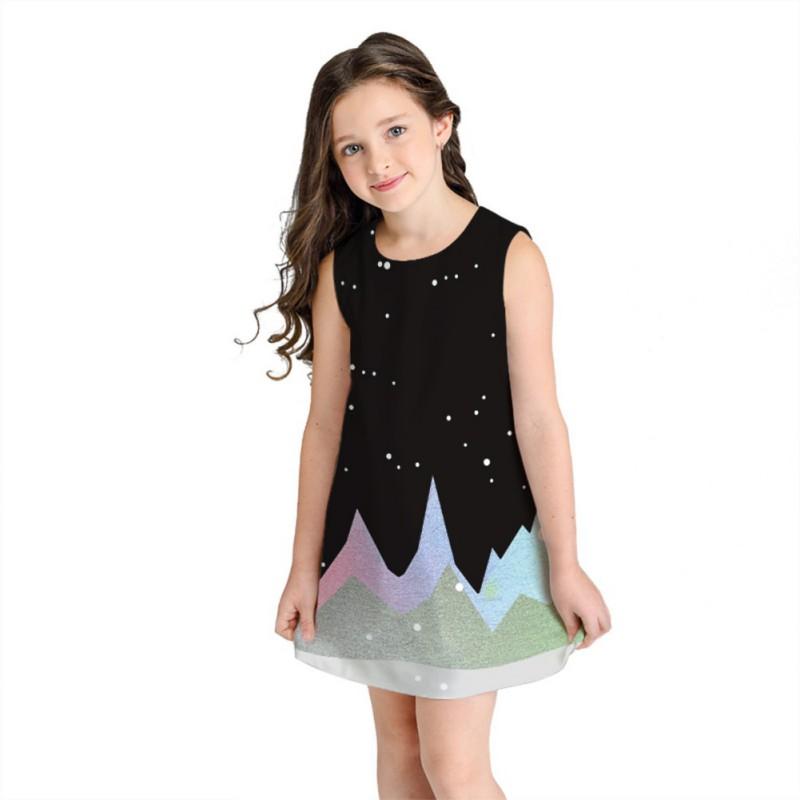

Summer Kids Sleeveless Dresses Girls 3D Colorful Galaxy Space Starry Sky Printing A-line Dress Children Clothing Dress A26