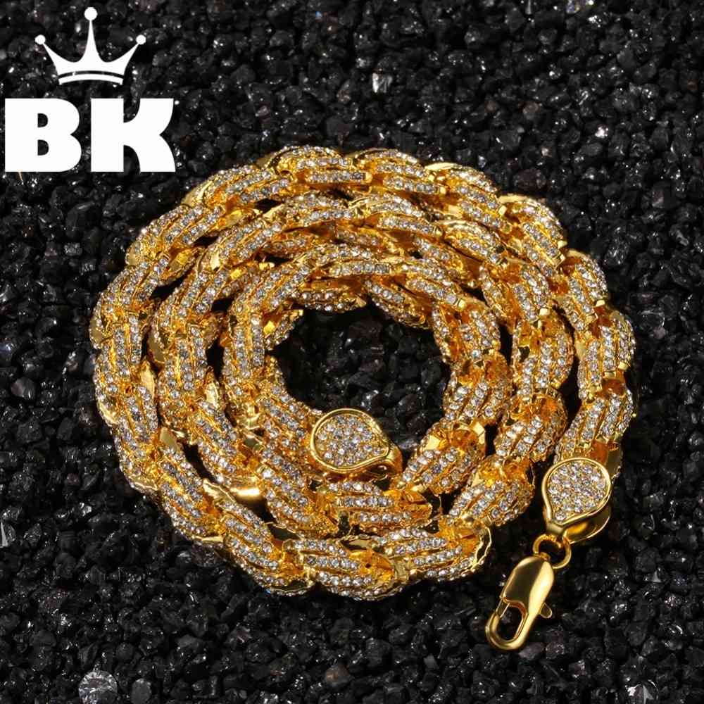 

Mens Hip Hop Gold Color Iced Out Crystal 9mm Rope Chain Gold silver color 16inch to 24inch Necklace HOT SELLING THE HIP HOP KING X0509