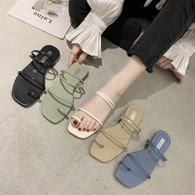 

Slippers Women Summer Ly Arrived 2021 Fashion Clip Toe Flat Sandal Ladies Narrow Band Slipper Dress Female Shoes Flip Flops, Black