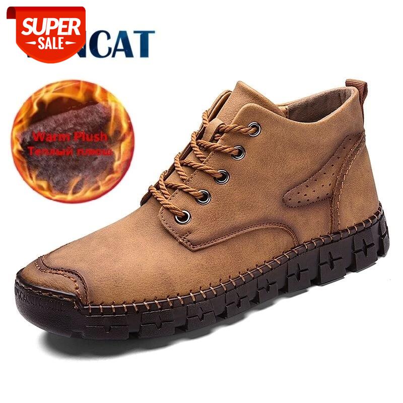 

Men's Winter Boots Handmade Leather Men's Boots Fur Warm Snow Outdoor Comfortable Motorcycle Men Ankle #lC3q