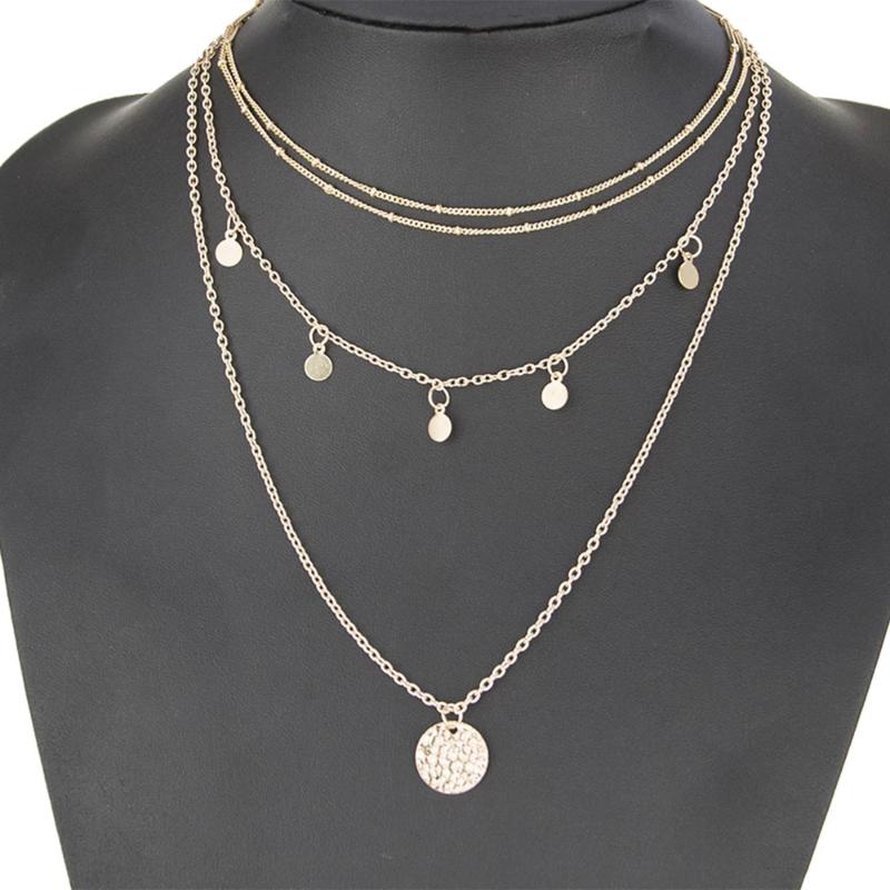 

Chokers Bohemian Vintage Multi-Layer Necklace For Women Coin Moon Pendant Gold Metal Fashion Trendy Beach Party Gift