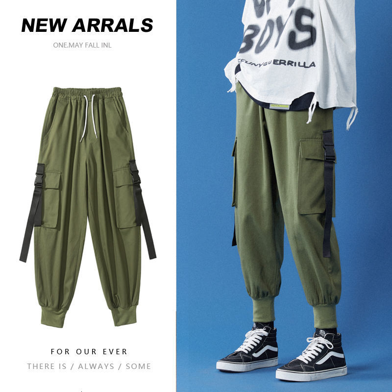 

2021 New Cotton Plus Veet Cargo Men's Fashion Retro Multi-pocket Casual Pants Men Streetwear Loose Hip-hop Straight Trousers Mens Efil, Black