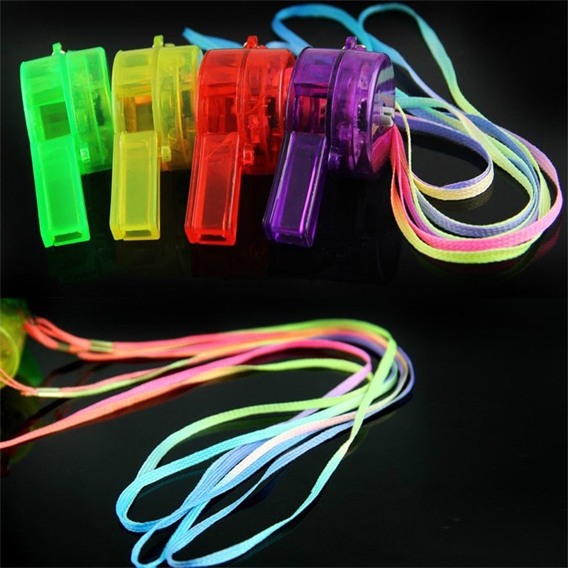 

Keepsakes 50pcs LED Light Up Whistle Flashing Glow Sport Whistle with Strap Lanyard Necklace For Party Concert Disco Wedding 4671 Q2