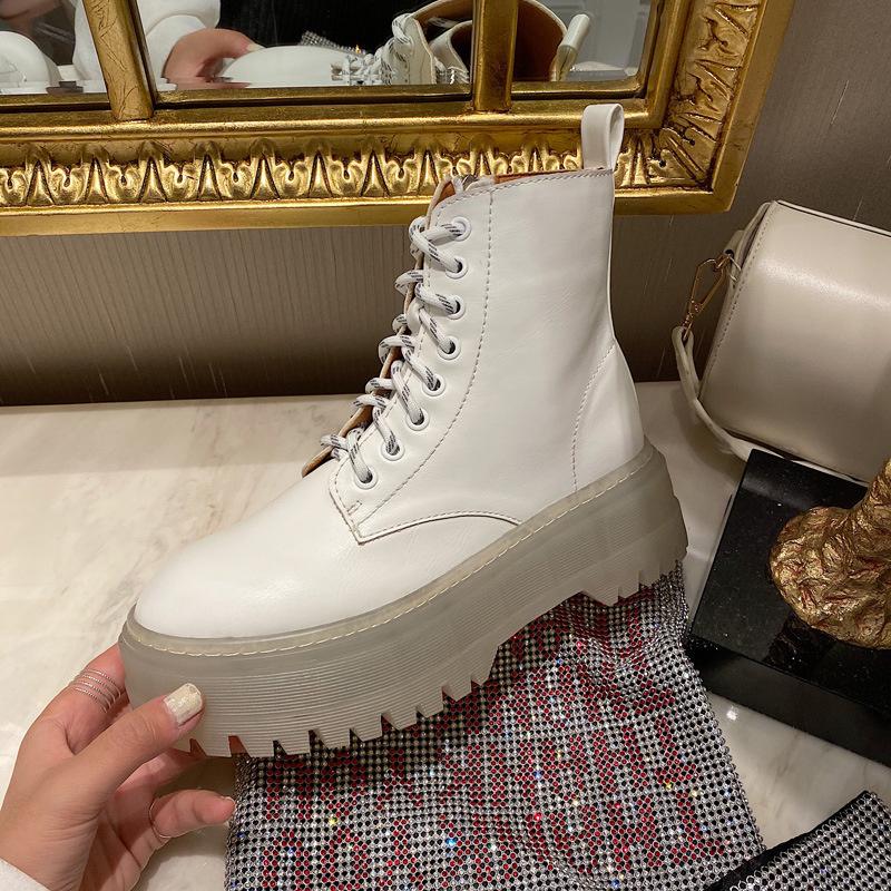 Robe chaussures une semelle blanche épaisse bottes courtes épaisses bottes britanniques de style britannique de style polyvalente