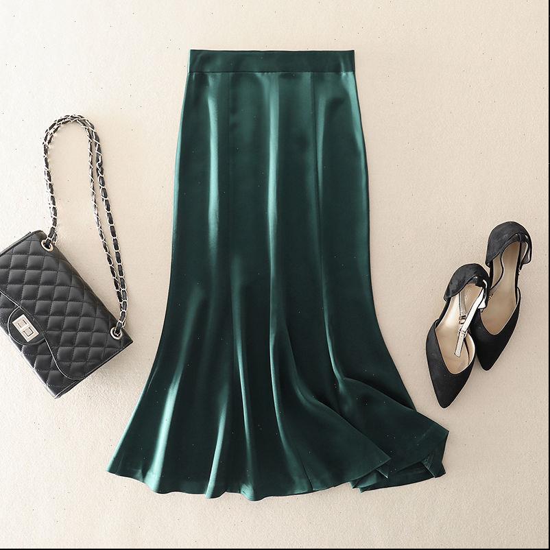 

korean england style office womens skirt simple solid satin elegant summer long faldas mujer moda skirts plus size, Black