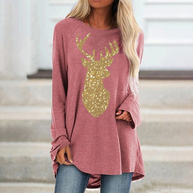 

2021 New Christmas Tree Print Tshirts Plaid Patchwork O-neck Long Sleeve Womens Harajuku Top Women t Shirt Plus Size Pullover 6ffl, 21