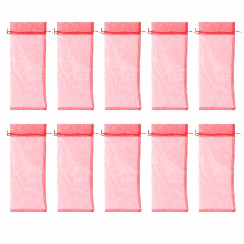 

10PCS Gauze Gift Bag Bottle Cover Reusable Champagne Beer Bottle Drawstring Pouch Party Favor (Red