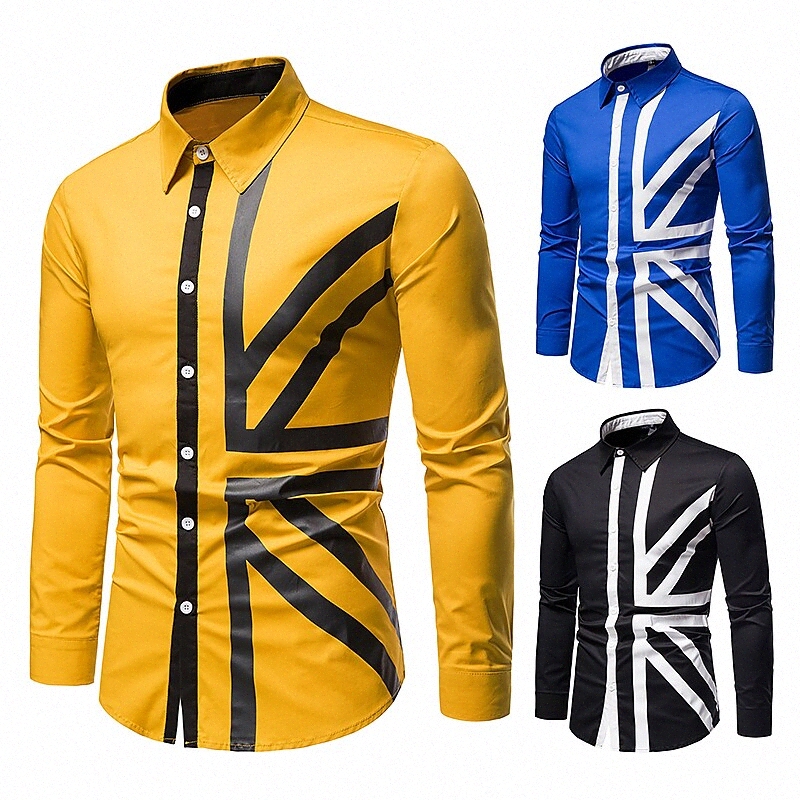 T-shirt pour hommes Autres impressions Bouton graphique Collier Daily Hauts à manches longues Coton Bleu Black Jaune F0te #