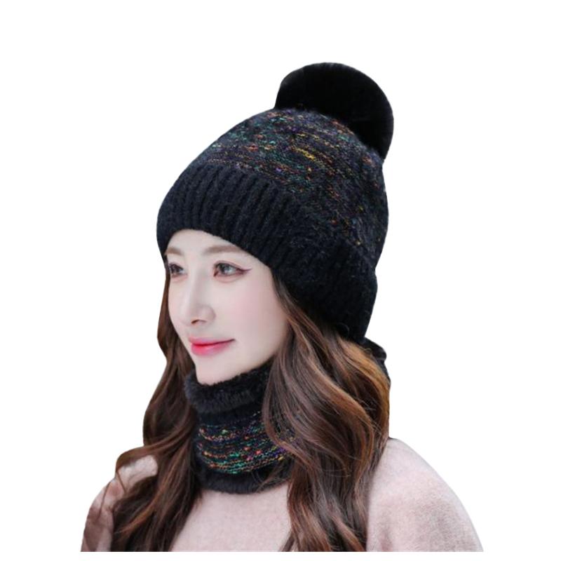 

Berets Fashion Women Earmuffs Add Flocking Thermal Cycling Warm Winter Cap Knitting Scarf Hat Set Comfy Daily Windproof Female Beanies, Beige