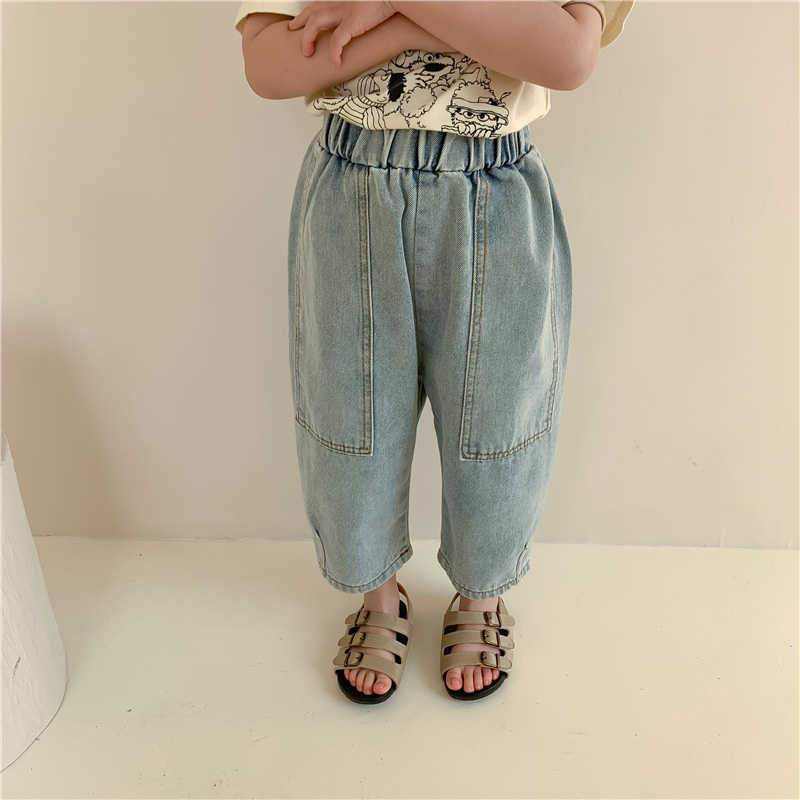 

Boys Jeans Spring Girls Straight Loose Denim Pants Baby Casual Kids All-match Trousers Bottoms 210615, Light blue