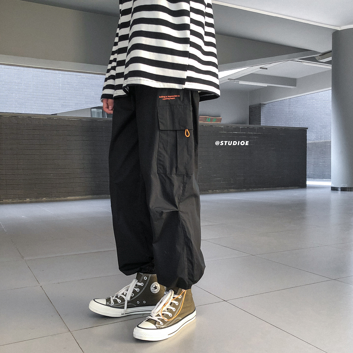 

2021 New Autumn Men's Leisure Casual Loose Fashion Trend Haren Pants Black/grey Pocket Decoration Trousers Plus Size -2xl Eu5t