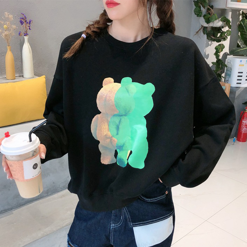 

2021 Cartoon Thick Cotton Simple Solid Print Sweatshirt Women Loose Casual Sport Autumn New Fashion O-neck Pullovers Warm Nye3, Red