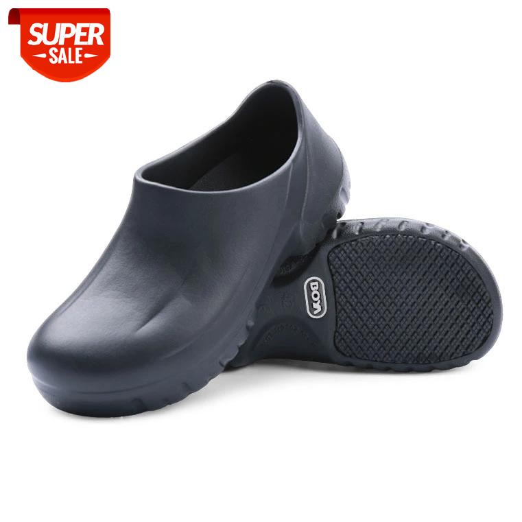 

Man Chef Shoes Kitchen Cook Shoes Black Clogs Working Hospital Super Anti-skidding Oil proof Waterproof Sandals Flat #3z0j