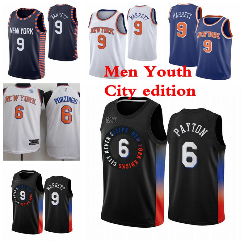 

New York Knicks Men Kids R.J 9 Barrett jersey 6 Porzingis Basketball Jerseys 2021 City Jerseys edition Blue Black White Youth S-3XL, As photo 3