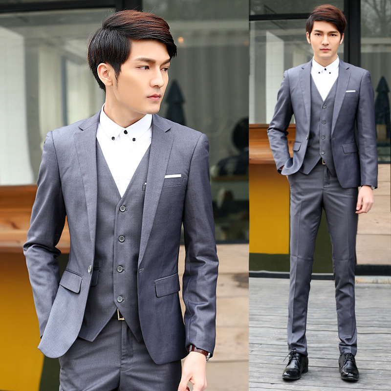 

Men's Slim Fit One Button 3-piece Suit Blazer Dress Business Wedding Party Jacket Vest & Pants Rcsd, Navy blue