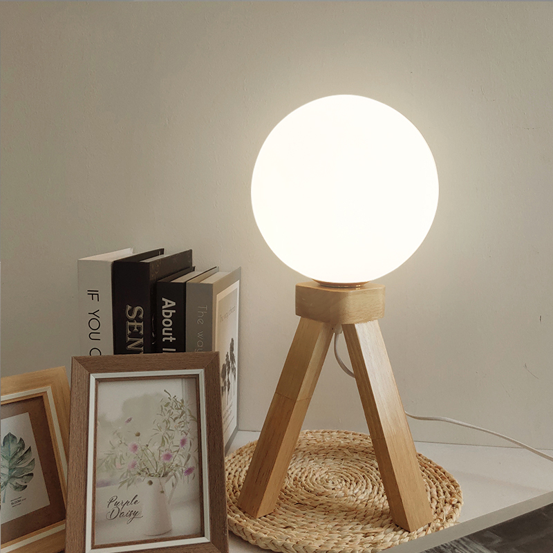 

Modern Table Lamp Glass ball Desktop Indoor Art lighting Living Room Bedroom Decoration Wood Light Base
