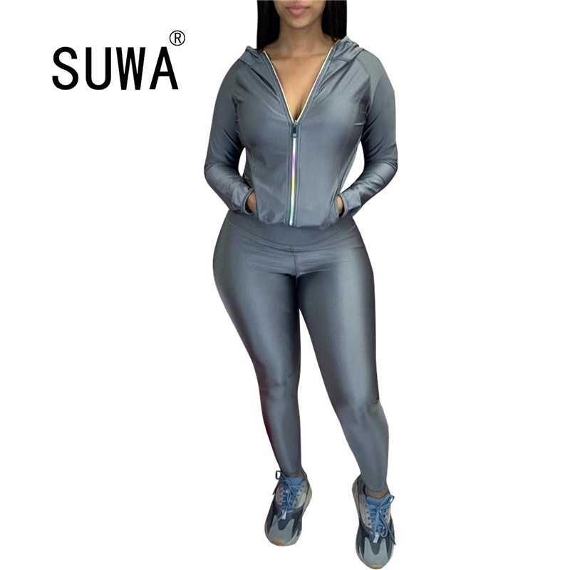 

Wholesale Autumn Winter Tracksuit For Women Two Piece Set Long Sleeve Coat Top + Soft Sweatpants Joggers Legging Casual Outfits 210525, Gray