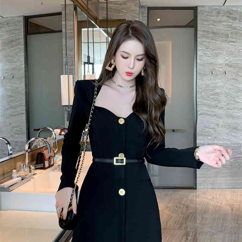 

Hepburn style dress female autumn and winter base Polyester Office Lady Sheath Knee-Length Zippers 210603, Black